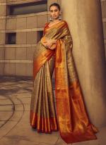 Brocade Silk Brown Festival Wear Weaving Saree